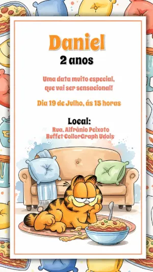 Convite de Aniversário Garfield para Editar Online