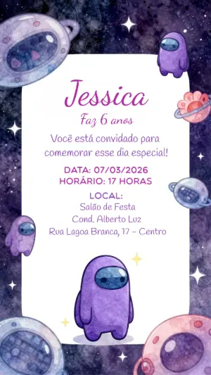 Convite de Aniversário Espacial com Astronautas Editável