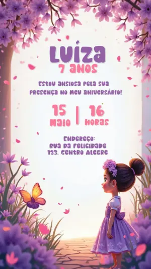 Convite Aniversário Jardim Encantado com Menina para Editar
