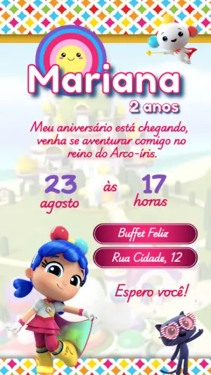 Convite Aniversário Vera e o Reino do Arco-íris para Editar