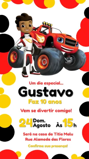 Convite Digital Aniversário Infantil Blaze para Editar Online