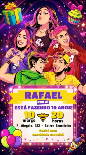 Convite de Aniversário Emily Vick Colorido para Editar