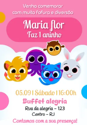 Convite Aniversário Bolofofos com Personagens para Editar Online