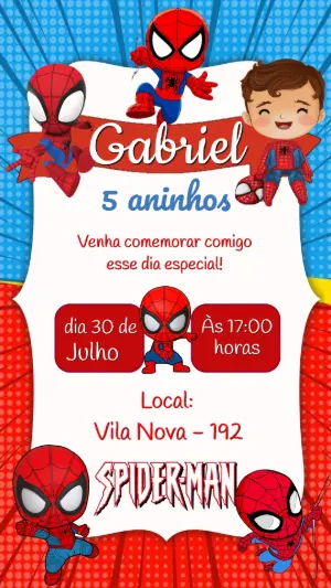 Convite de Aniversário Homem-Aranha Chibi para Editar