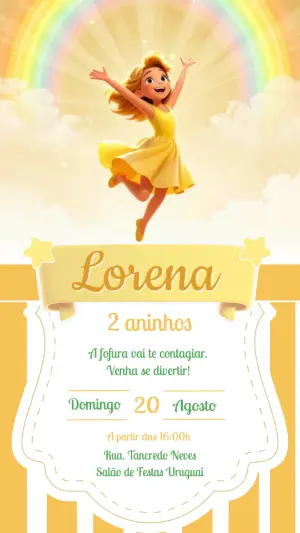 Convite de Aniversário Menina Arco-íris Editável