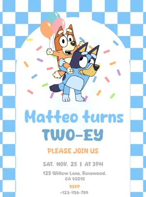 Editable Bluey Themed Birthday Invitation | Digital Cartoon Invite