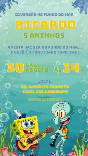 Convite de Aniversário Bob Esponja para Editar Online
