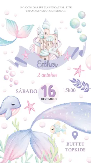 Convite Aniversário Sereia Fundo do Mar para Editar Online