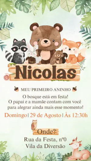 Convite Digital Aniversário Bosque Aquarela para Editar