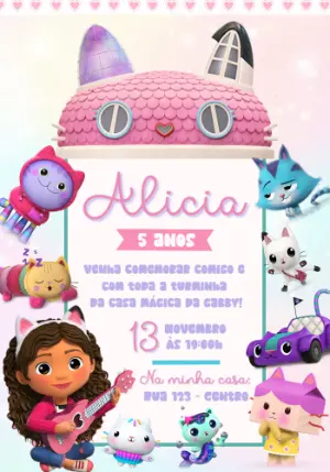 Convite Aniversário A Casa Mágica da Gabby para Editar Online