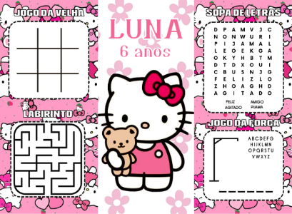 Lembrancinha de Aniversário Hello Kitty: Revistinha de Atividades Editável