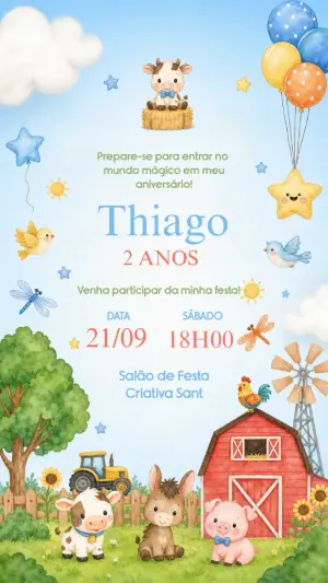 Convite de Aniversário Fazendinha Fofo para Editar