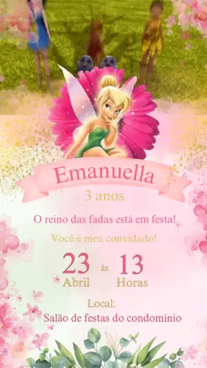 Convite Animado Aniversário Sininho Tinker Bell para Editar
