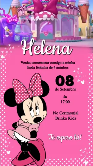 Convite Animado Aniversário Minnie Mouse para Editar Online