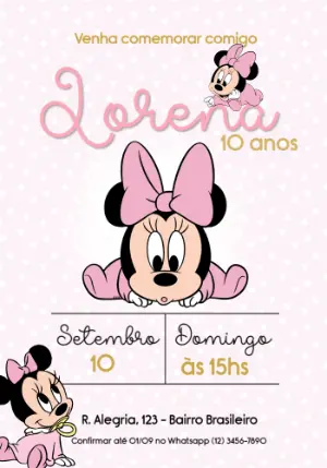 Convite de Aniversário Minnie Baby para Editar Online
