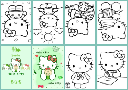 Livrinho de Colorir Hello Kitty para Aniversário Editável