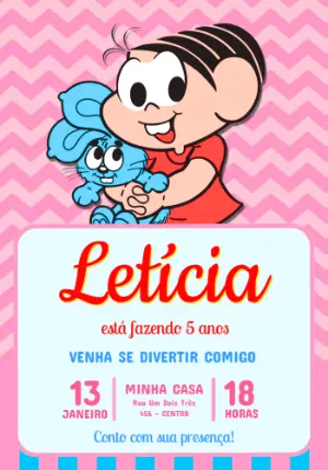 Convite de Aniversário Turma da Mônica Rosa para Editar