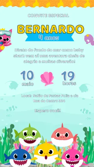 Convite de Aniversário Baby Shark Editável
