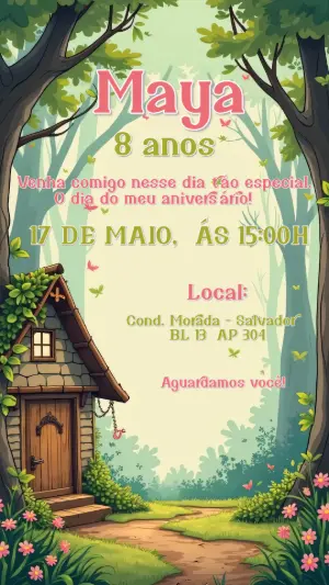 Convite Aniversário Bosque Encantado para Editar Online