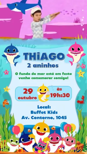 Convite Animado Aniversário Baby Shark para Editar Online
