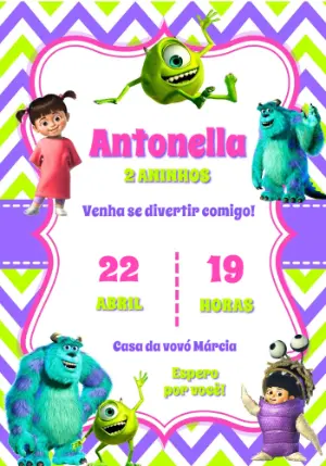 Convite de Aniversário Monstros SA com Personagens para Editar