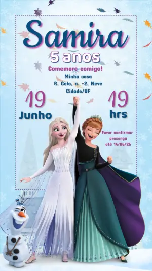 Convite de Aniversário Frozen com Elsa e Anna Editável