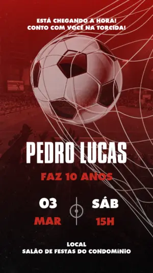Convite de Aniversário Futebol Vermelho e Preto para Editar