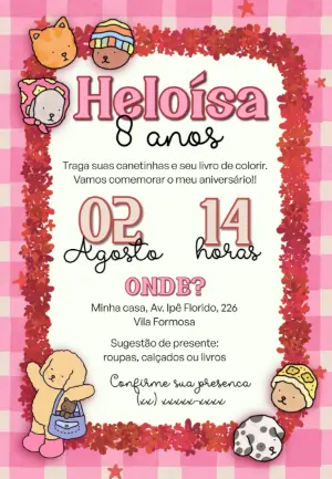 Convite de Aniversário Bobbie Goods Fofo para Editar Online
