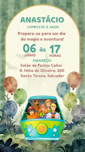 Convite de Aniversário Scooby-Doo Editável para Enviar