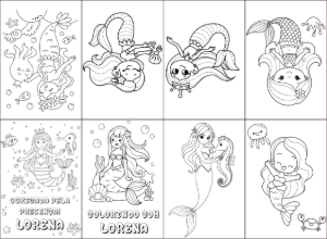 Mini Livro de Colorir Sereia Editável para Imprimir
