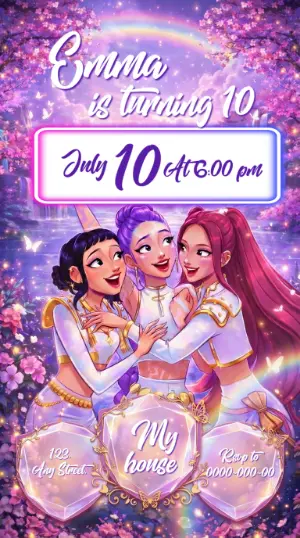 Demon Hunter K-pop Warriors Birthday Invitation Editable Template