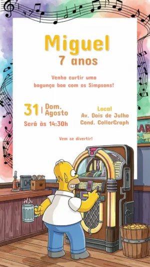 Convite de Aniversário Os Simpsons com Homer para Editar Online