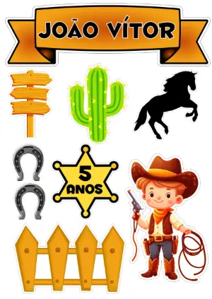 Topo de Bolo Festa Cowboy com Elementos para Editar Online