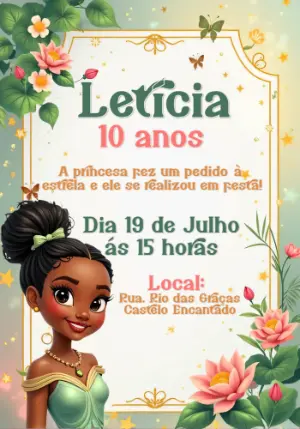 Convite de Aniversário A Princesa e o Sapo Floral para Editar