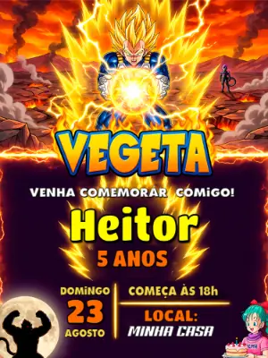 Convite de Aniversário Dragon Ball Z Vegeta Editável