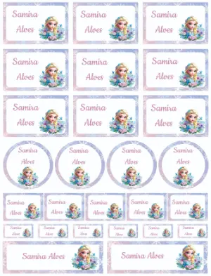 Kit de Etiquetas Escolares Princesa do Gelo Editável