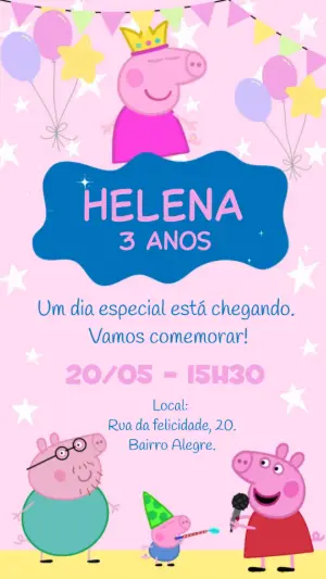Convite Animado Aniversário Peppa Pig para Editar Online