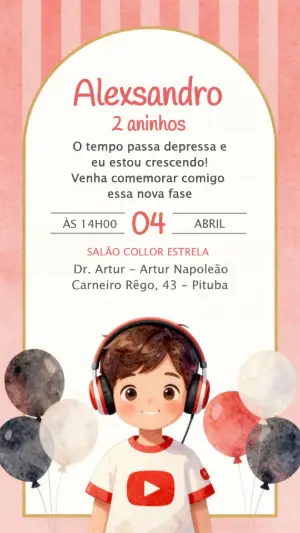 Convite de Aniversário Youtuber Menino para Editar Online