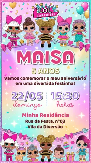 Convite de Aniversário Infantil Lol Surprise Editável