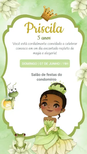 Convite Aniversário Princesa Tiana e o Sapo para Editar Online
