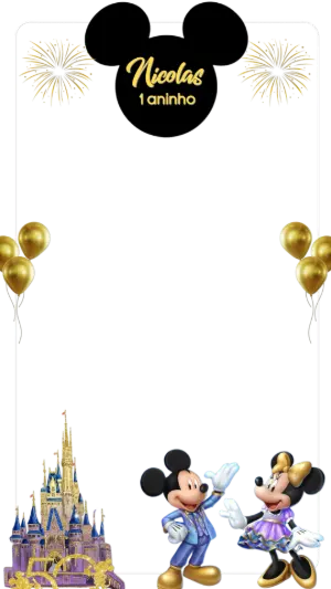 Moldura de Aniversário Mickey e Minnie para Stories para Editar