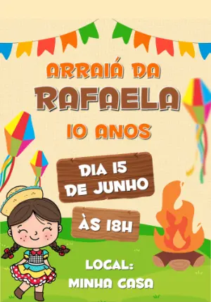 Convite de Aniversário Festa Junina Menina para Editar Online