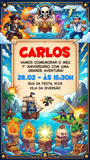 Convite de Aniversário Blox Fruits Pirata Editável
