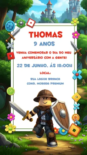 Convite de Aniversário Roblox Aventura para Editar Online