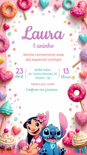 Invitación de cumpleaños Stitch – Estático – Criativa Sant