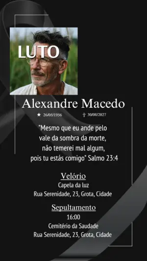 Modelo de Luto Elegante com Foto Editável para Homenagem