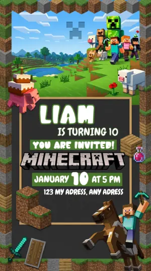 Editable Minecraft Birthday Invitation Template