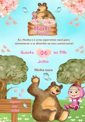 Convite de Aniversário Masha e o Urso para Editar Online