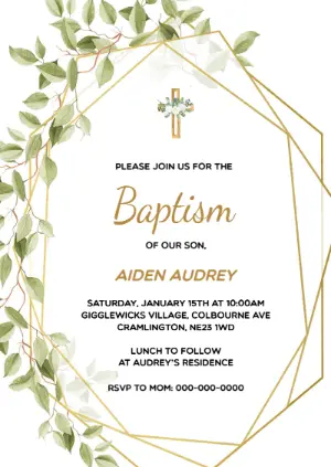 Elegant Greenery Baptism Invitation | Editable Digital Template