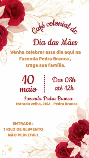 Convite Digital Dia das Mães Floral e Dourado Editável